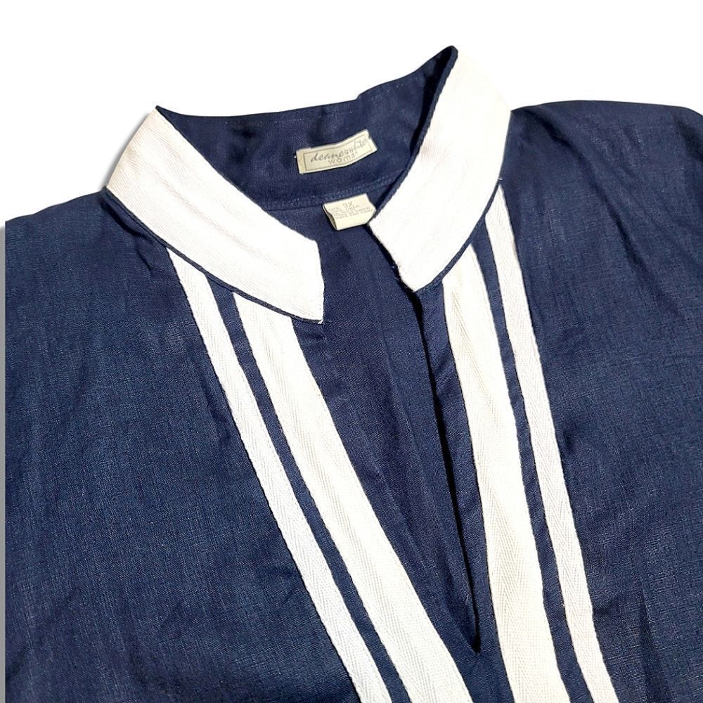Deane & White 100% linen Navy Blue and White Nautical Women's Tunic Top Blouse - Picture 8 of 9